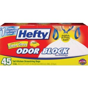 Hefty Odor Block Kitchen Fresh Drawstring Bags Clean Citrus