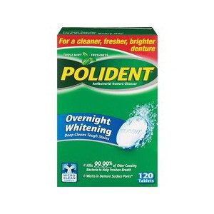 Polident Overnight Whitening Antibacterial Denture Cleanser, Triple Mint