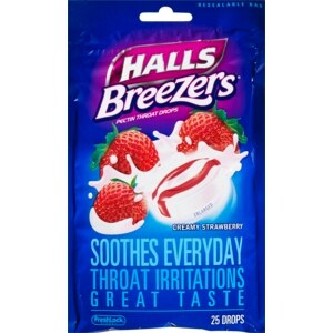 Halls Fruit Breezers Throat Drops Cool Creamy Strawberry