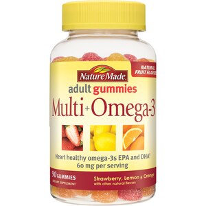 Nature Made Adult Multi + Omega-3 Gummies Straberry, Lemon, & Orange Flavors