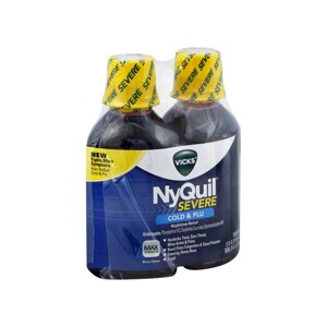 Vicks NyQuil Severe Cold & Flu Nighttime Relief, Max Strength Berry Flavor Twin Pack