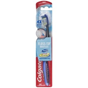 Colgate 360 Total Advanced Toothbrush with Floss Tip Bristles, Soft
