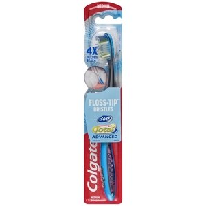 Colgate 360 Total Advanced Toothbrush with Floss Tip Bristles, Medium