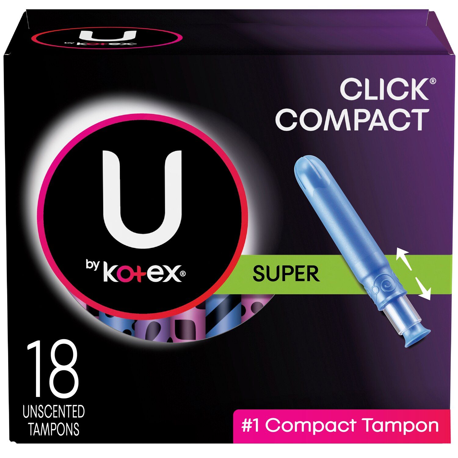 U by Kotex Click Super Tampons, Compact Plastic Applicator, Unscented, 18CT