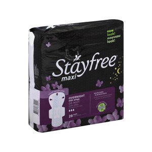 Stayfree Maxi Pads, Overnight with Wings