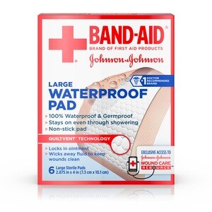Band-Aid Brand Of First Aid Products Waterproof Pads, 2.9 x 4 in, 6CT