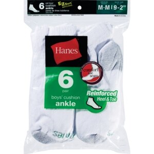 Hanes Socks Boys' Ankle Large White
