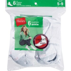 Hanes Socks Women's Cushion Ankle Size 5-9 White