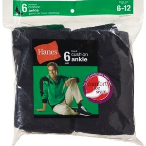 Hanes Men's Cusion Ankle Socks Black Size 6-12