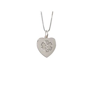 American Medical ID Necklace Silver Emboss Heart Necklace 20
