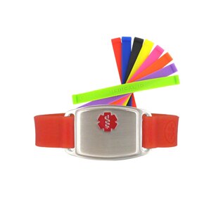 American Medical ID Bracelet Stainless Small Silicone Flex Red 8.5