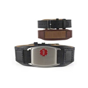 American Medical ID Stainless Small Leather Flex Red Band