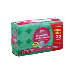 CVS Women's Underwear Maximum Absorbency Small/Medium (28-40 Inches) (2 PK of 30 EA/Total 60)
