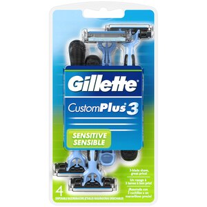 Gillette CustomPlus 3 Sensitive Men's Disposable Razor, 4CT