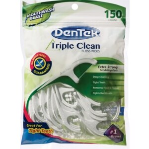 DenTek Triple Clean Scrubbing Floss Picks Value Bag, Fresh Mint