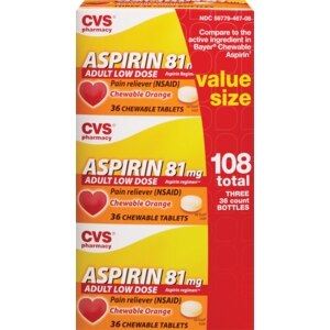 CVS Chewable Low Dose Aspirin Tablets Orange Flavor Value Pack