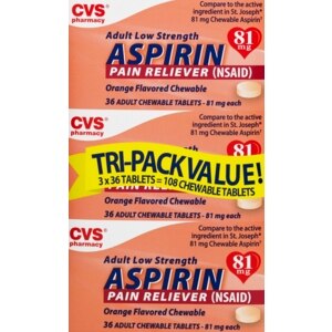 CVS Aspirin 81 Mg Tablets Adult Low Strength Orange Flavored Chewable Tri-Pack