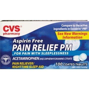 CVS Aspirin Free Pain Reliever/Nighttime Sleep-Aid Pain Relief PM Coated Tablets