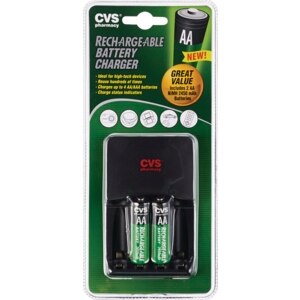 CVS AA Rechargeable Battery Charger, Includes 2 AA Batteries