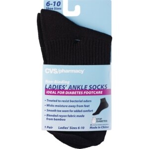 CVS Non-Binding Ladies' Crew Socks - Diabetes Footcare, Size 6-10 Black