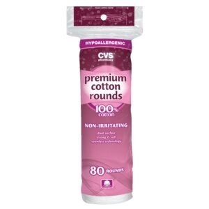 CVS Premium Hypoallergenic Cotton Rounds, 100% Cotton
