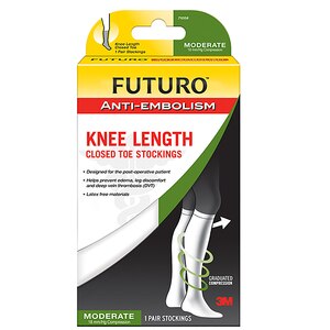 Futuro Anti-Embolism Stockings Knee Length Closed Toe White Medium Regular
