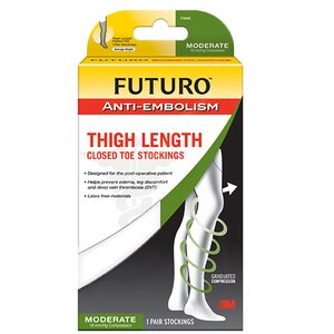 Futuro Anti-Embolism Stockings Thigh Length Closed Toe 18mm/Hg Medium Regular White