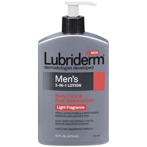 Lubriderm Men's 3-In-1 Lotion for Body, Face & Post-Shave Lotion Light Fragrance