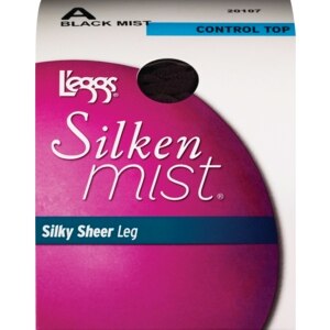 L'eggs Silken Mist Pantyhose Control Top Sheer Toe Size A Black Mist