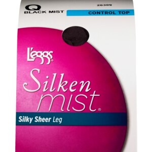 L'eggs Silken Mist Pantyhose, Q, Black Mist, Control Top, Sheer Toe