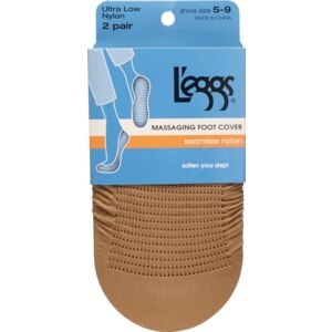 L'eggs Massaging Foot Covers Seamless Nylon Natural Size 5-9