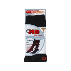+MD Ribbed Cushion Over the Calf Compression Socks Black Medium