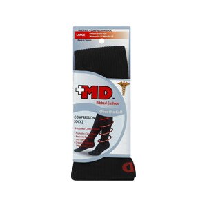 +MD Ribbed Cushion Over the Calf Compression Socks Black Large