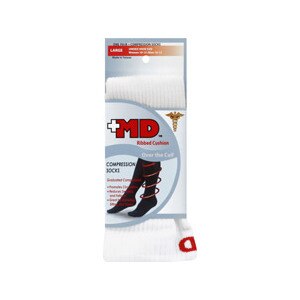 +MD Ribbed Cushion Over the Calf Compression Socks White Large