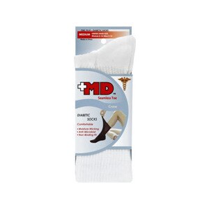 +MD Seamless Toe Diabetic Crew Socks White Medium