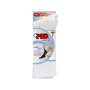+MD Seamless Toe Diabetic Crew Socks White Large