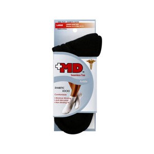 +MD Seamless Toe Diabetic Ankle Socks Black Large