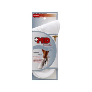 +MD Seamless Toe Diabetic Ankle Socks White Medium