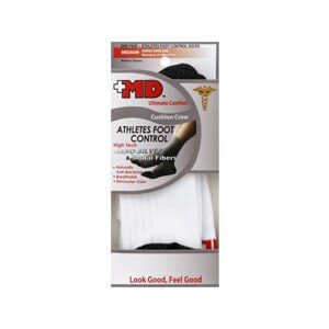 +MD Ultimate Comfort Cushion Crew Athletes Foot Control Socks White Medium