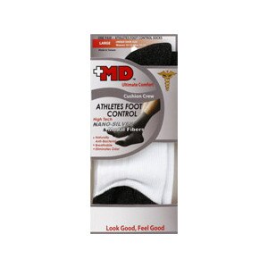 +MD Ultimate Comfort Cushion Crew Athletes Foot Control Socks White Large