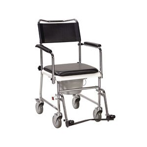Drive Medical Portable Upholstered Wheeled Drop Arm Bedside Commode Silver Vein