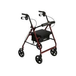 Drive Medical Rollator with Fold Up and Removable Back Support and Padded Seat Red