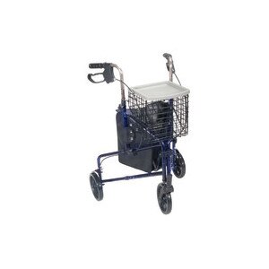 Drive Medical 3 Wheel Walker Rollator with Basket Tray and Pouch