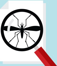 Illustration of mosquito and magnifying glass.