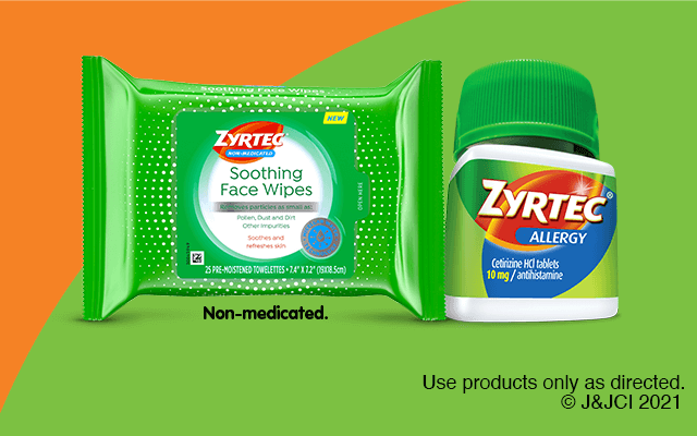Zyrtec(R) Soothing Face Wipes Non-medicated. Use products only as directed. © J&JCI 2021