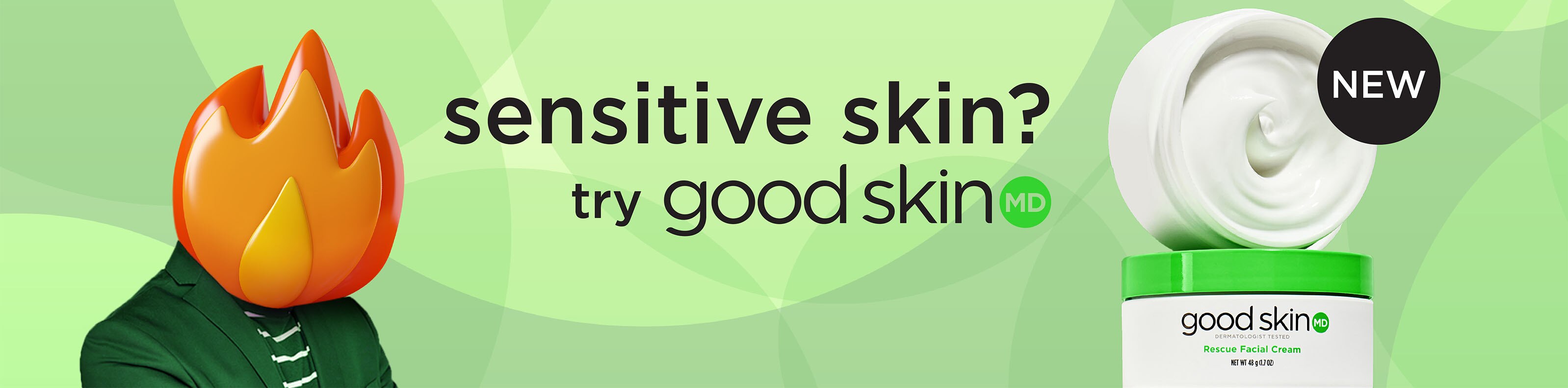 Sensitive skin? Try Goodskin MD. New. Product shot of Goodskin MD Rescue Facial Cream.