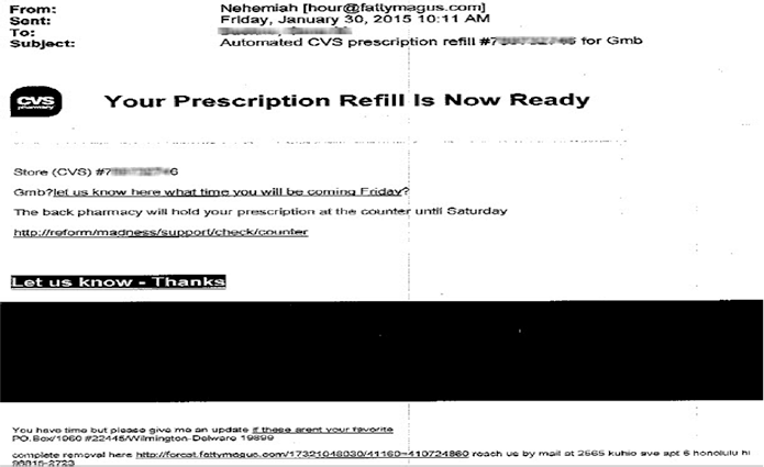 Correo electrónico fraudulento: número de surtido automático de medicamentos recetados de CVS