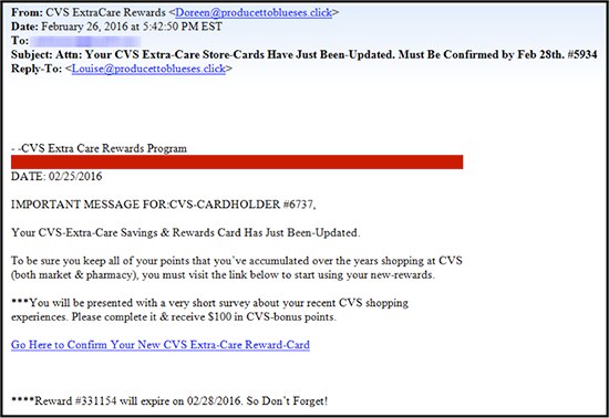 correo electrónico fraudulento: Sus tarjetas de CVS Extra-Care se han actualizado