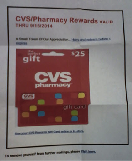 Impresión de correo electrónico fraudulento de recompensas CVS