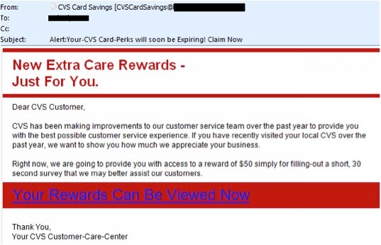 Correo electrónico fraudulento. ExtraCare Rewards Just For You